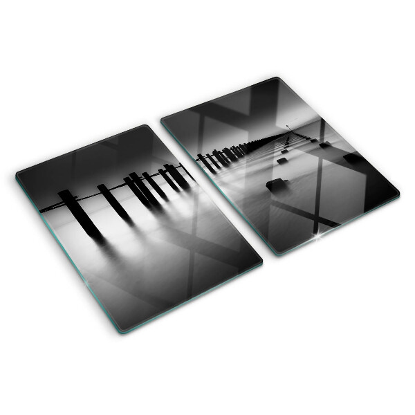 Schneidebrett glas Die Seebrücke in Schwarzweiß