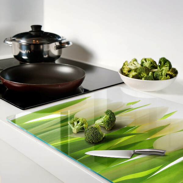 Schneidebrett Glas mit Motiv Tulpen vor grünen Blättern