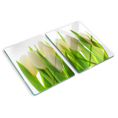 Schneidebrett Glas mit Motiv Tulpen vor grünen Blättern