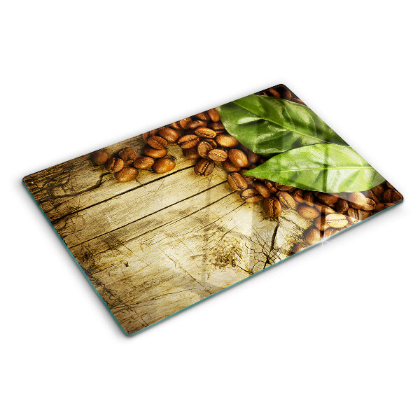 Schneidebrett Glas mit Motiv aus Kaffeebohnen und Blättern