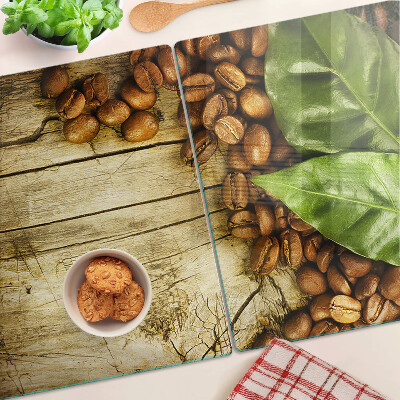 Schneidebrett glas Kaffee und Blätter