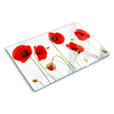 Schneidebrett Glas mit Mohnblumenmotiv