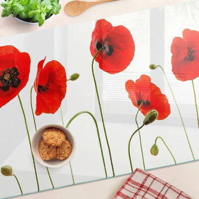 Schneidebrett Glas mit Mohnblumenmotiv
