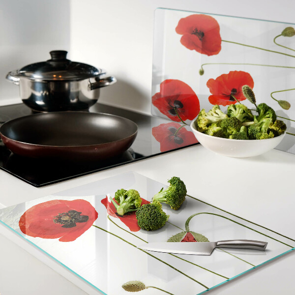 Schneidebrett Glas mit Mohnblumenmotiv