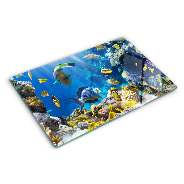 Glas-Schneidebrett mit Motiv der Unterwasserwelt des Korallenriffs