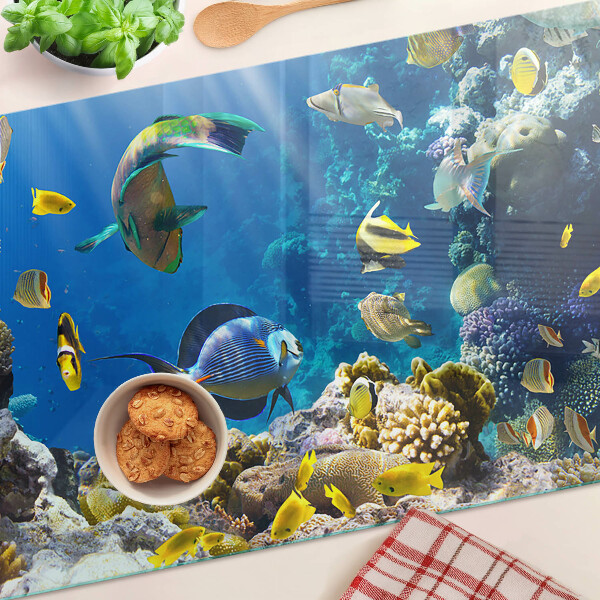 Glas-Schneidebrett mit Motiv der Unterwasserwelt des Korallenriffs
