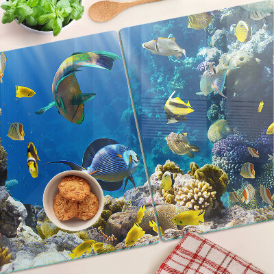 Glas-Schneidebrett mit Motiv der Unterwasserwelt des Korallenriffs