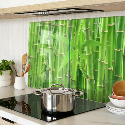 Glas Schneidebrett mit Motiv aus Bambusblättern und -stängeln