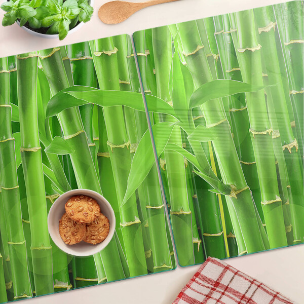 Glas Schneidebrett mit Motiv aus Bambusblättern und -stängeln