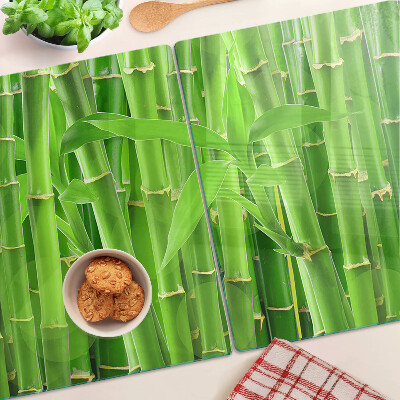 Glas Schneidebrett mit Motiv aus Bambusblättern und -stängeln