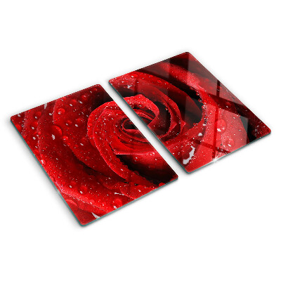 Schneidebrett Glas mit Motiv einer roten Rose und Wassertropfen