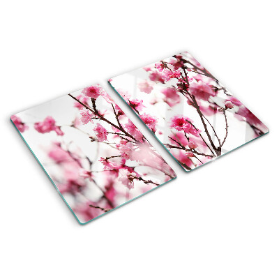 Schneidebrett Glas mit Motiv blühender Kirschzweige