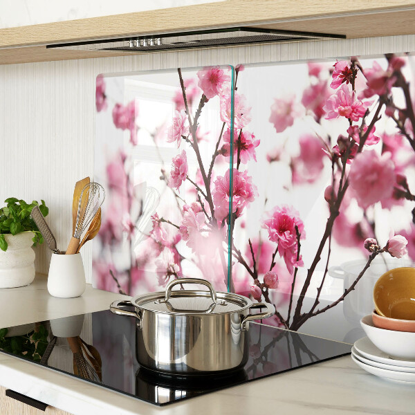 Schneidebrett Glas mit Motiv blühender Kirschzweige