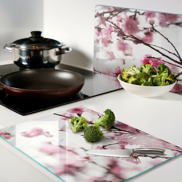 Schneidebrett Glas mit Motiv blühender Kirschzweige