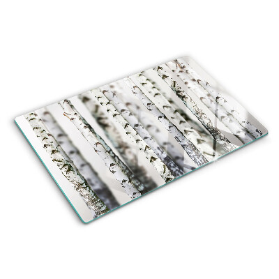 Schneidebrett Glas mit Motiv weiße Birken im Wald
