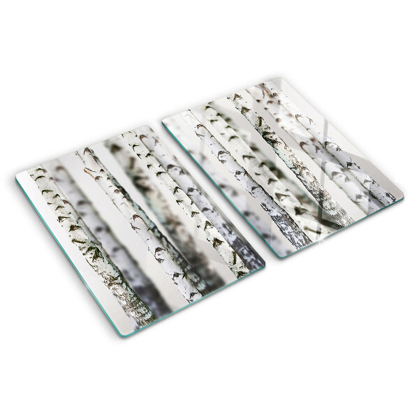 Schneidebrett Glas mit Motiv weiße Birken im Wald