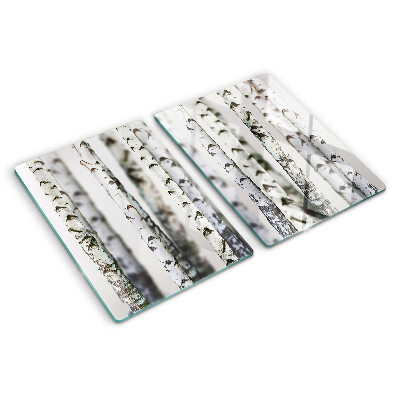 Schneidebrett Glas mit Motiv weiße Birken im Wald