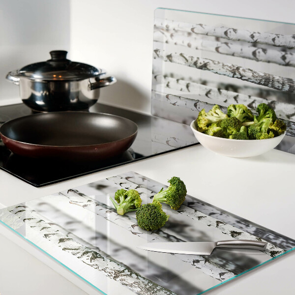 Schneidebrett Glas mit Motiv weiße Birken im Wald