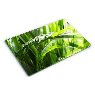 Schneidebrett mit Motiv Wassertropfen auf Gras