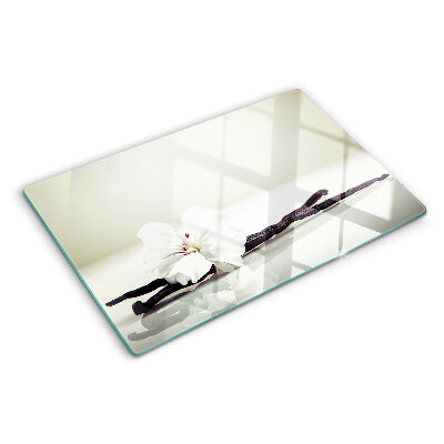 Schneidebrett Glas mit Motiv einer Blume an einem Zweig