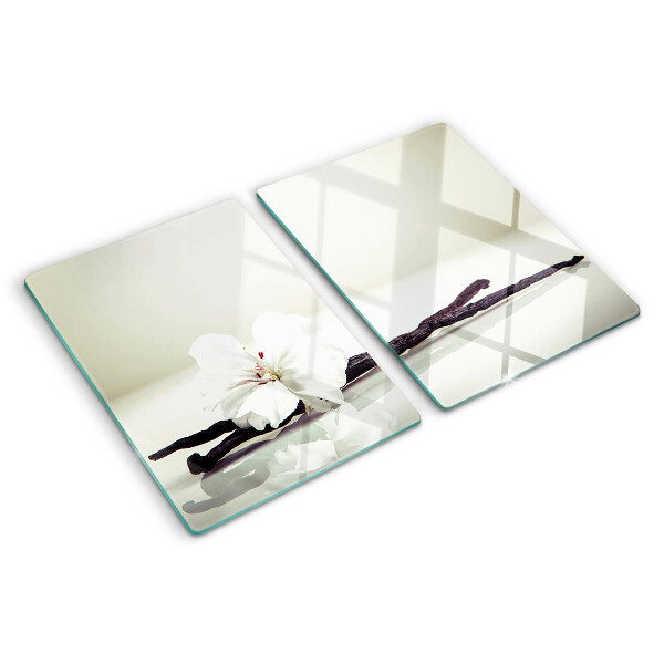 Schneidebrett Glas mit Motiv einer Blume an einem Zweig