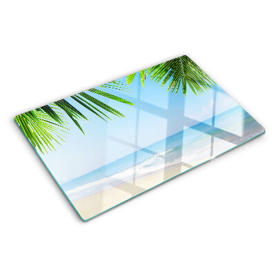 Schneidebrett Glas mit Motiv eines tropischen Strandes mit Palmen