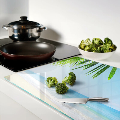 Schneidebrett Glas mit Motiv eines tropischen Strandes mit Palmen