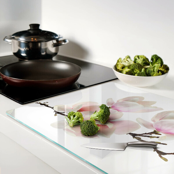 Glas schneidebrett Magnolienblüten an einem Zweig