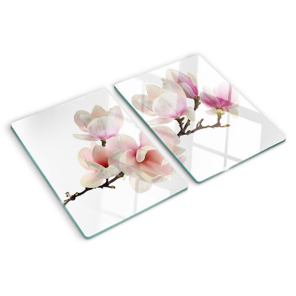 Glas-Schneidebrett mit Motiv von Magnolienblüten an einem Zweig
