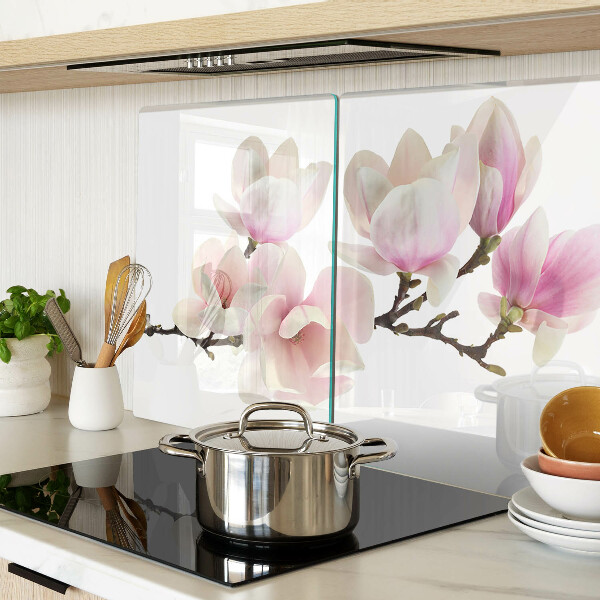 Glas-Schneidebrett mit Motiv von Magnolienblüten an einem Zweig