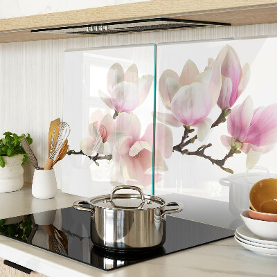 Glas-Schneidebrett mit Motiv von Magnolienblüten an einem Zweig