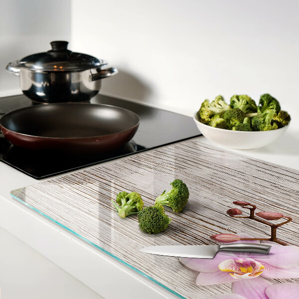 Schneidebrett mit Orchideenmotiv auf Holzoptik