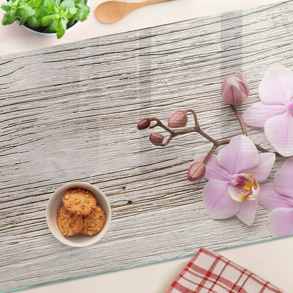 Schneidebrett mit Orchideenmotiv auf Holzoptik