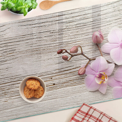 Schneidebrett mit Orchideenmotiv auf Holzoptik