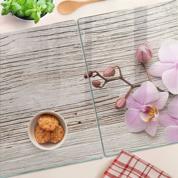 Schneidebrett mit Orchideenmotiv auf Holzoptik