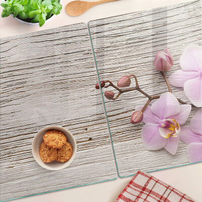 Schneidebrett mit Orchideenmotiv auf Holzoptik