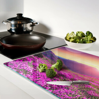 Schneidebrett Blumenlandschaft bei Sonnenuntergang