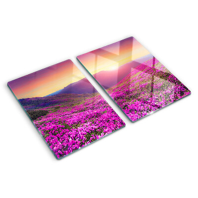 Schneidebrett Blumenlandschaft bei Sonnenuntergang