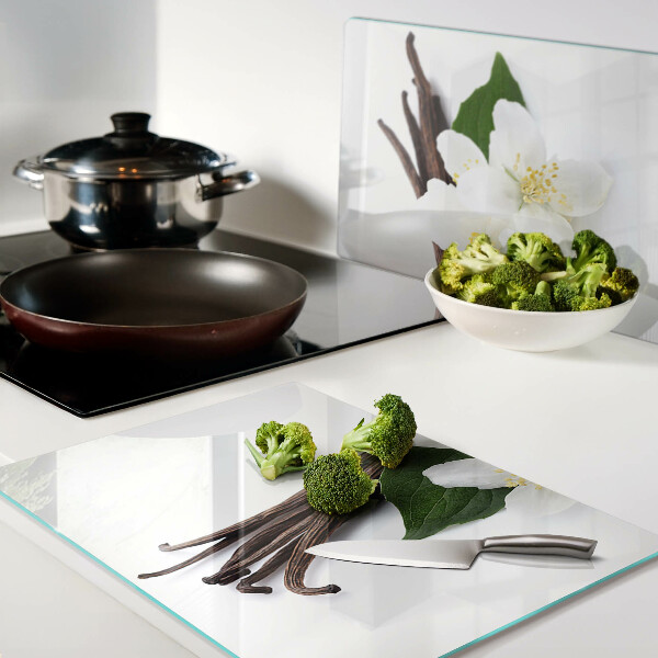 Schneidebrett Vanilleblüten und -schoten