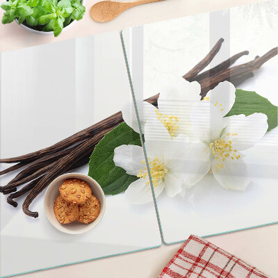 Schneidebrett Vanilleblüten und -schoten