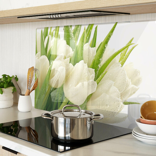 Glas schneidebrett Tulpen in Wassertropfen