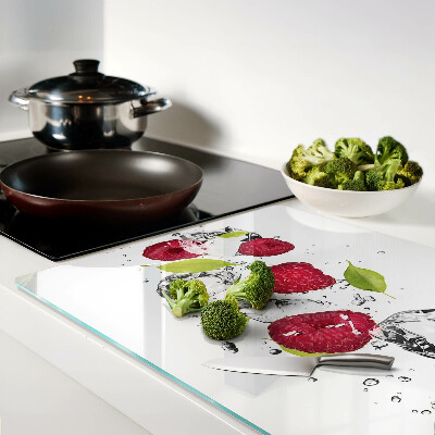 Glas-Schneidebrett mit Erdbeeren und Eis-Motiv