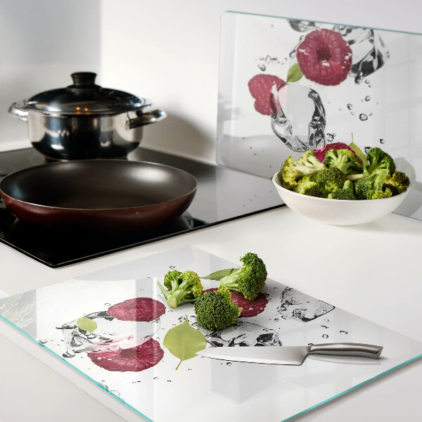 Glas schneidebrett Erdbeeren mit Eis