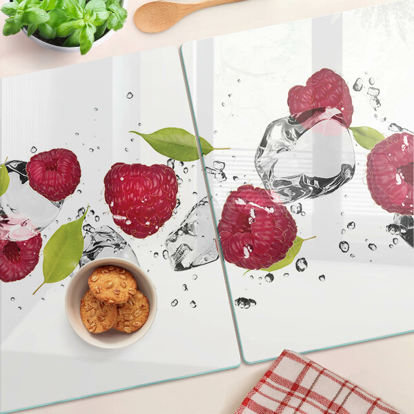 Glas-Schneidebrett mit Erdbeeren und Eis-Motiv