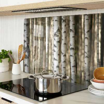 Schneidebrett mit Motiv weiße Birken im Wald