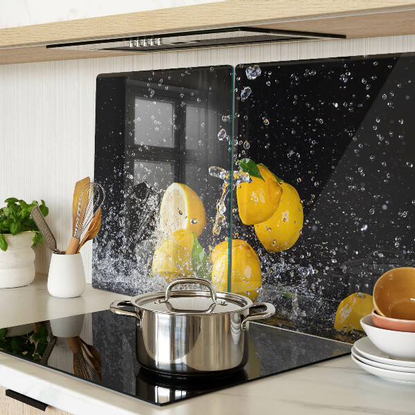 Glas-Schneidebrett mit Motiv von Zitronen im Wasser