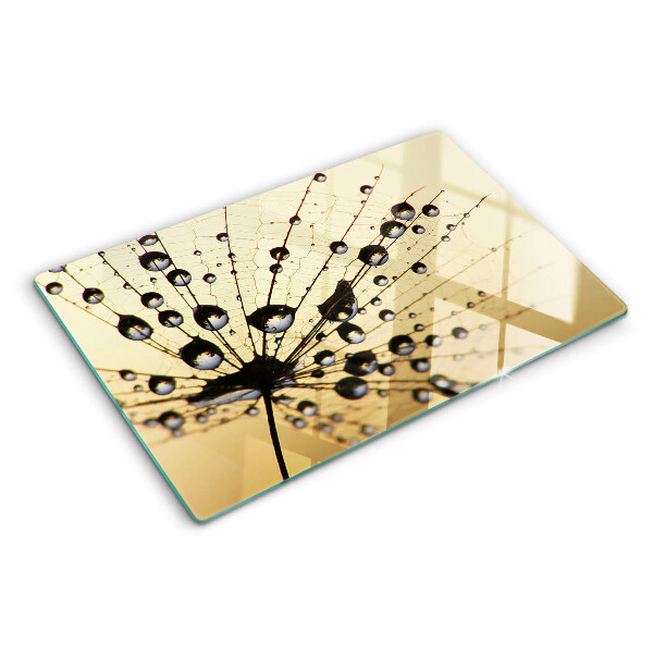 Schneidebrett Wassertropfen auf einem Spinnennetz