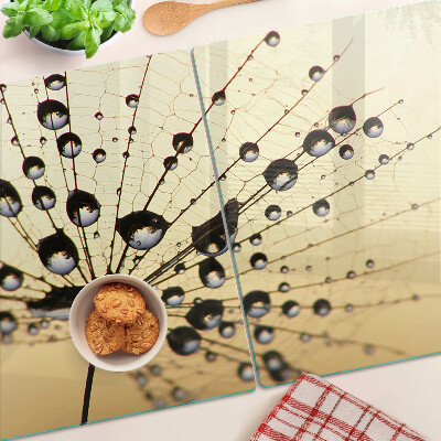 Schneidebrett Wassertropfen auf einem Spinnennetz