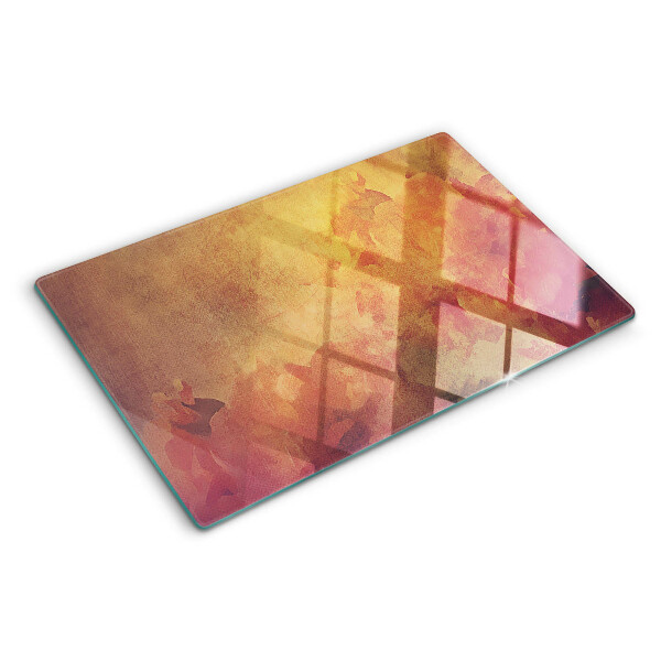 Schneidebrett Glas mit Blumenmotiv in Pastellfarben
