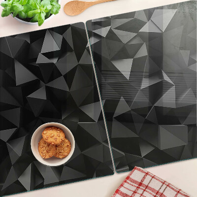 Glas-Schneidebrett mit geometrischem Polygonmotiv in Schwarztönen